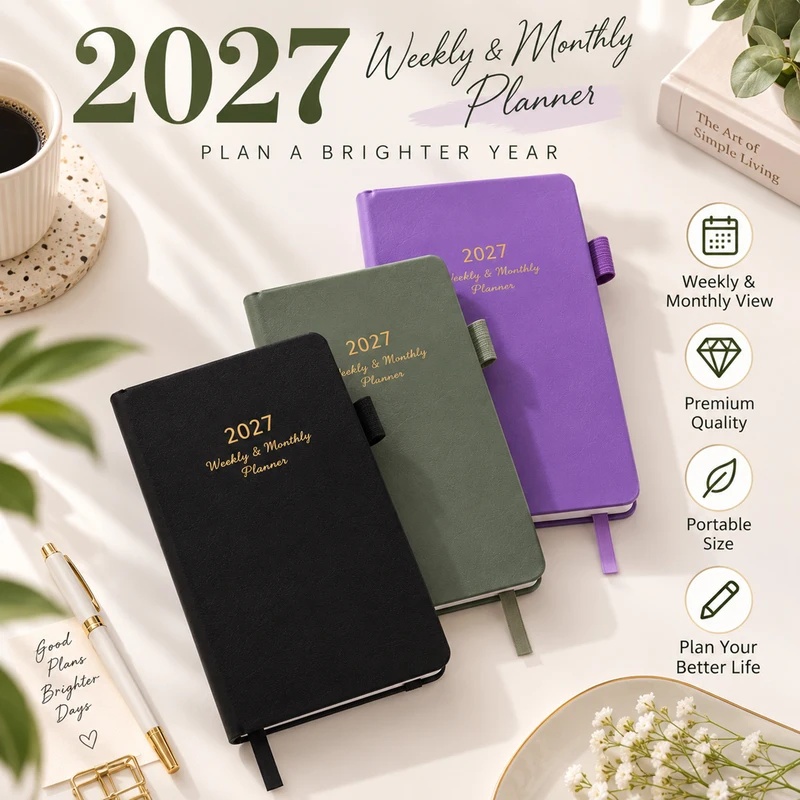 Leather Work Diary Covers - Perencana Mingguan & Bulanan 2027, Agenda
